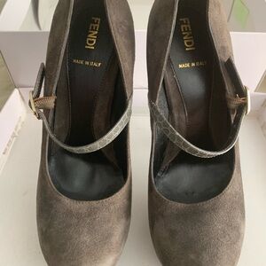 Fendi Maryjane Taupe Suede Platform Heels